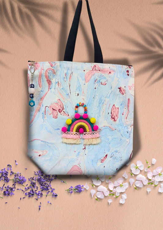Cute Macrame Rainbow Tote Bag with Free Pouch