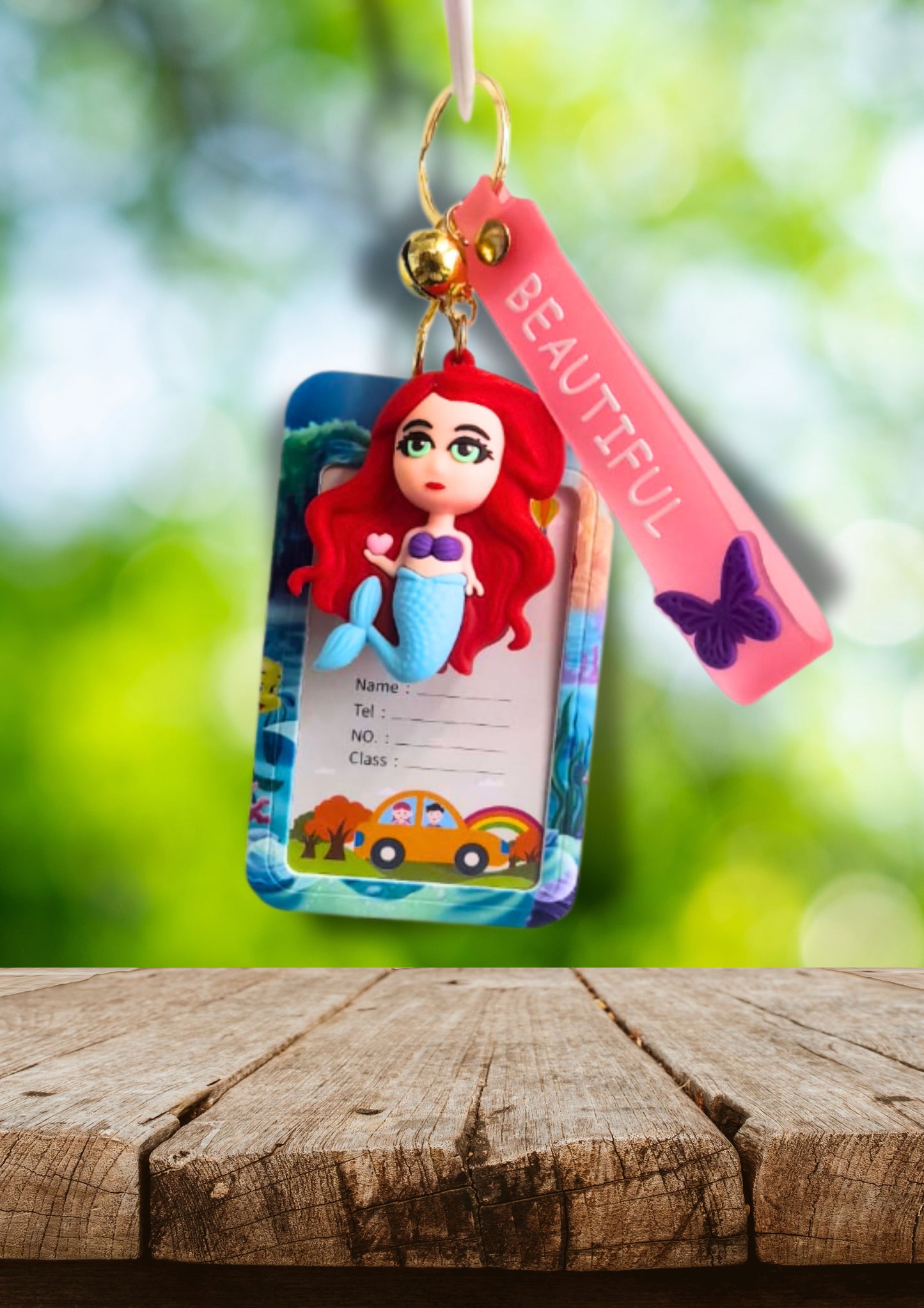 Little Mermaid Keychain with Removable Name Tag Card