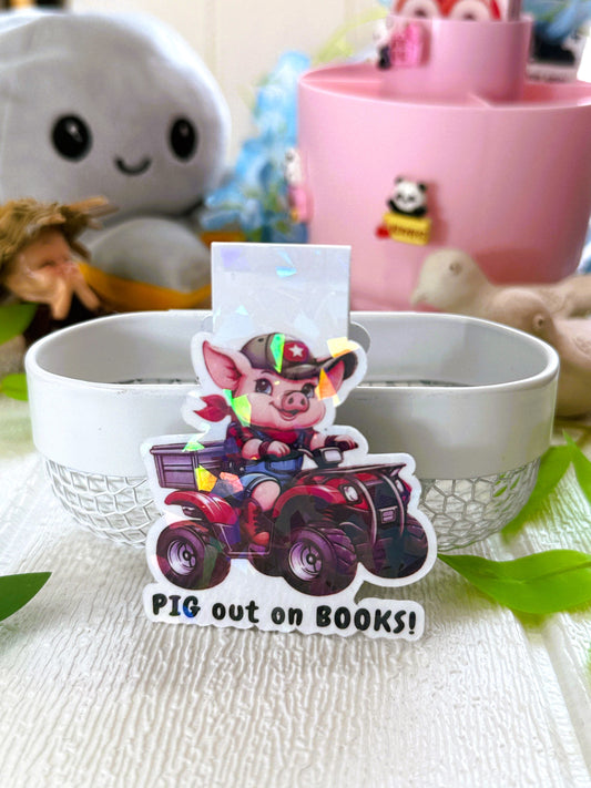 "Pig Out On Books" Holographic Magnetic Bookmark
