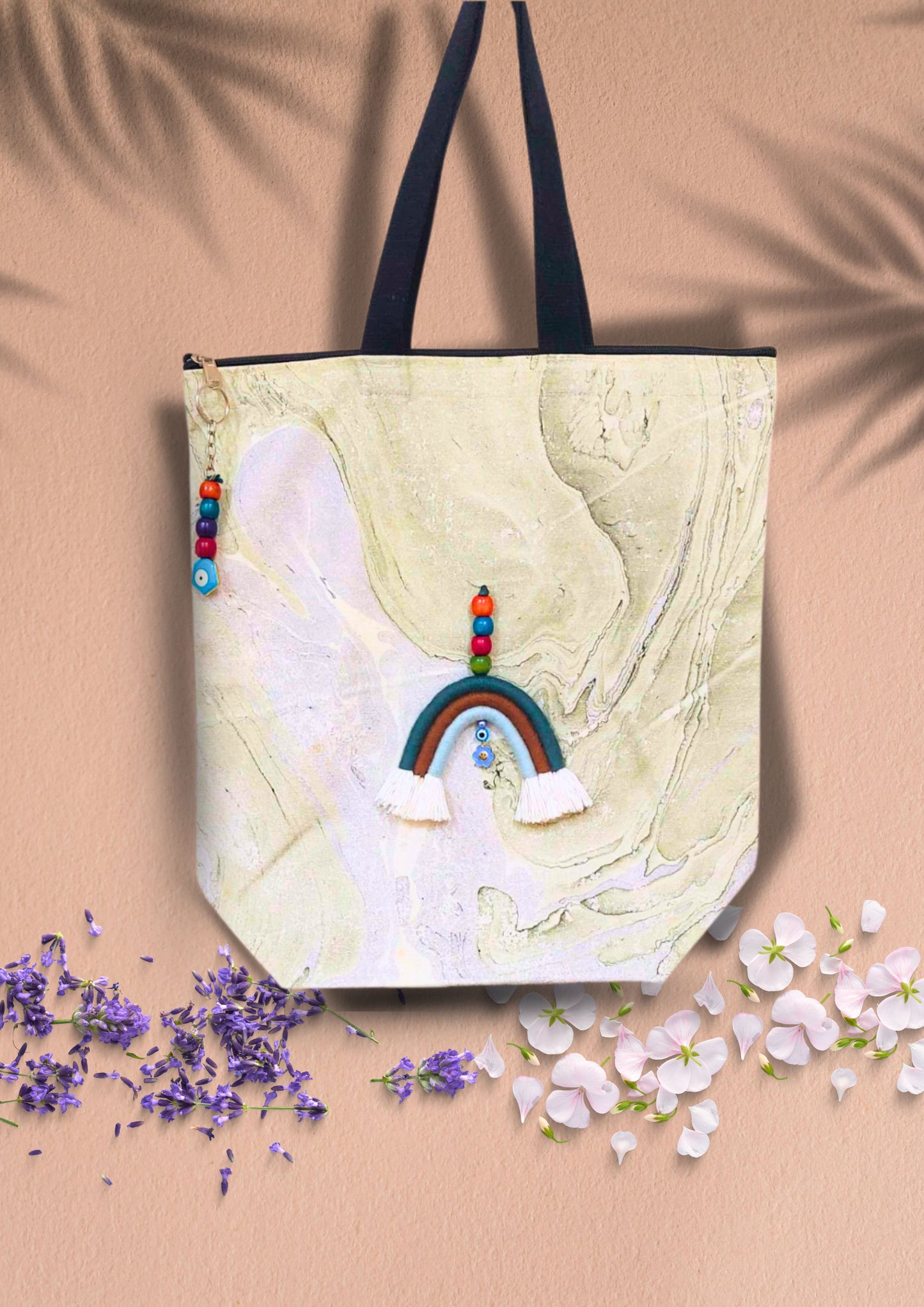 Macrame Rainbow Tote Bag with Free Pouch