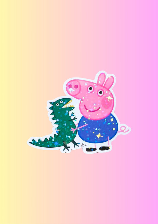Pepa Pig- George Holographic 3inch Glossy Water Proof Vinyl Sticker Great for Water Bottles, Journals, Laptops, Phones