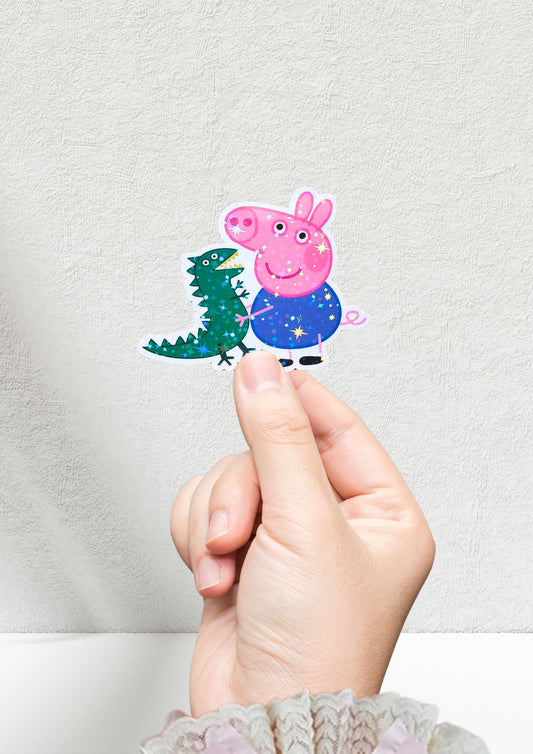 Pepa Pig- George Holographic 3inch Glossy Water Proof Vinyl Sticker Great for Water Bottles, Journals, Laptops, Phones