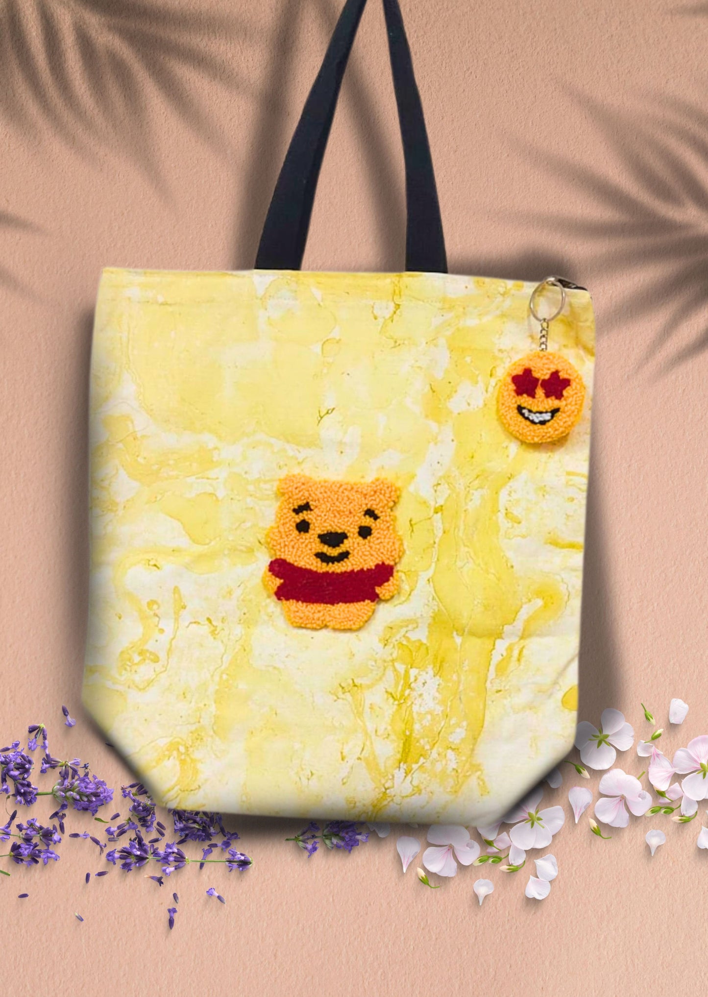 Punch Needle Poo Tote Bag with Smiley Bag Charm & Free Pouch