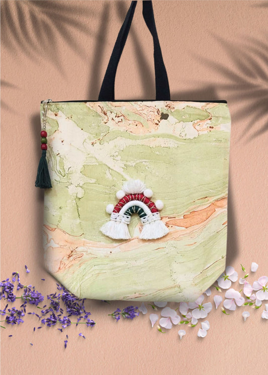 Macrame Rainbow Tote Bag with Free Pouch