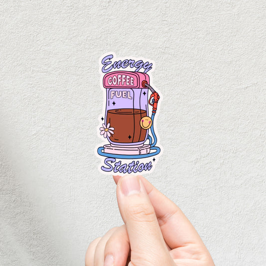 "Coffee Fuel Station"  3inch Glossy Water Proof Vinyl Sticker Great for Water Bottles, Journals, Laptops, E-Readers