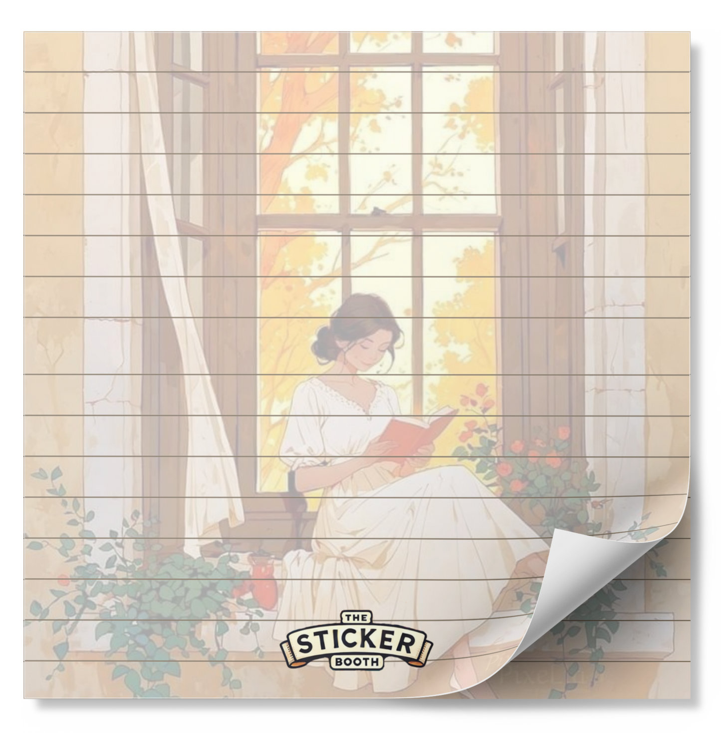 Charming Girl reading on Window Pane Memo Pad 50 Pages