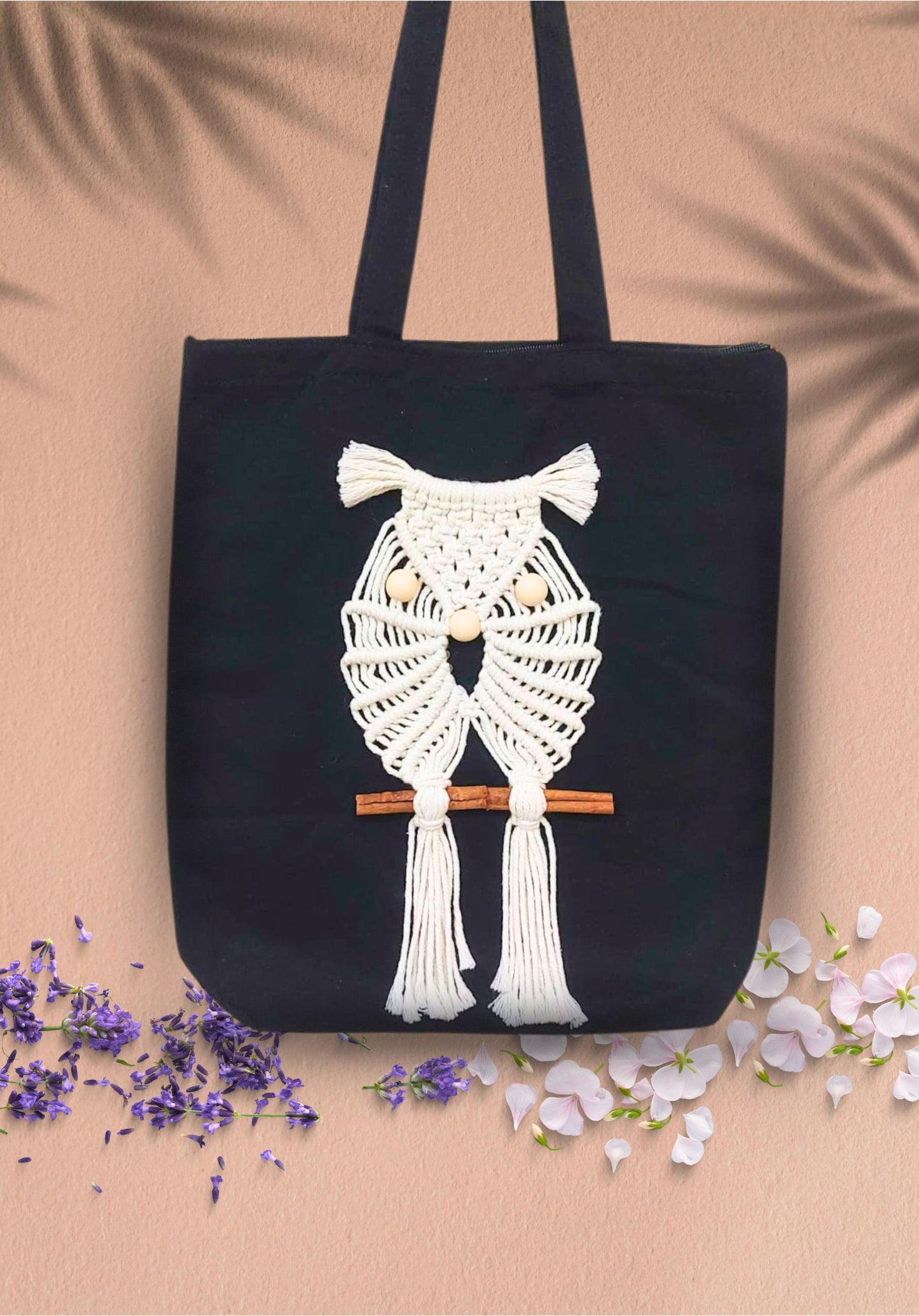 Macrame Owl on Cinnamon Stick Tote Bag