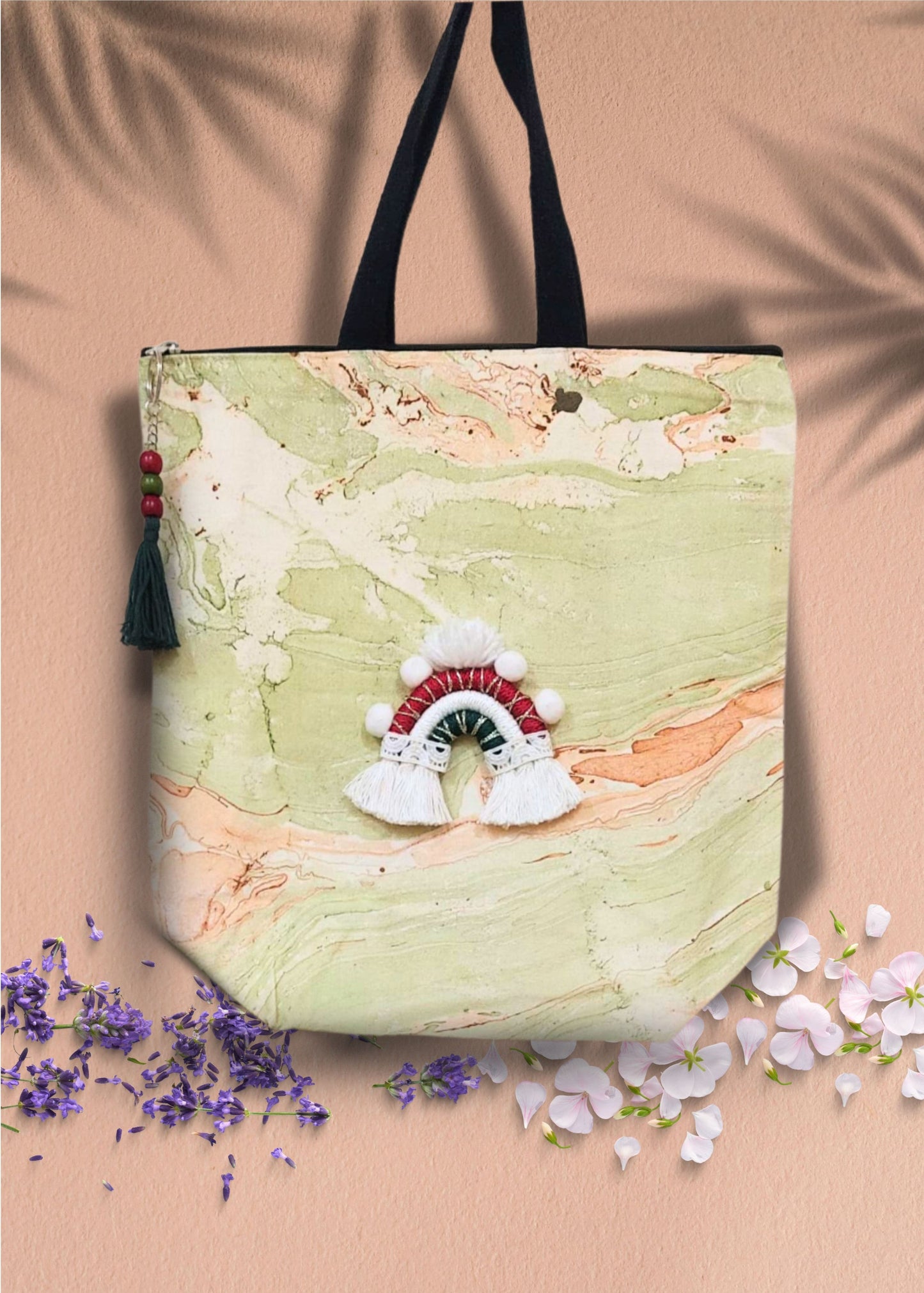 Macrame Rainbow Tote Bag with Free Pouch