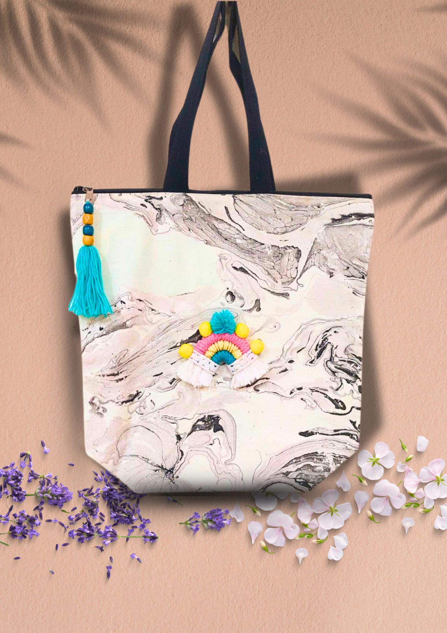 Cute Macrame Rainbow tote Bag with Free Pouch